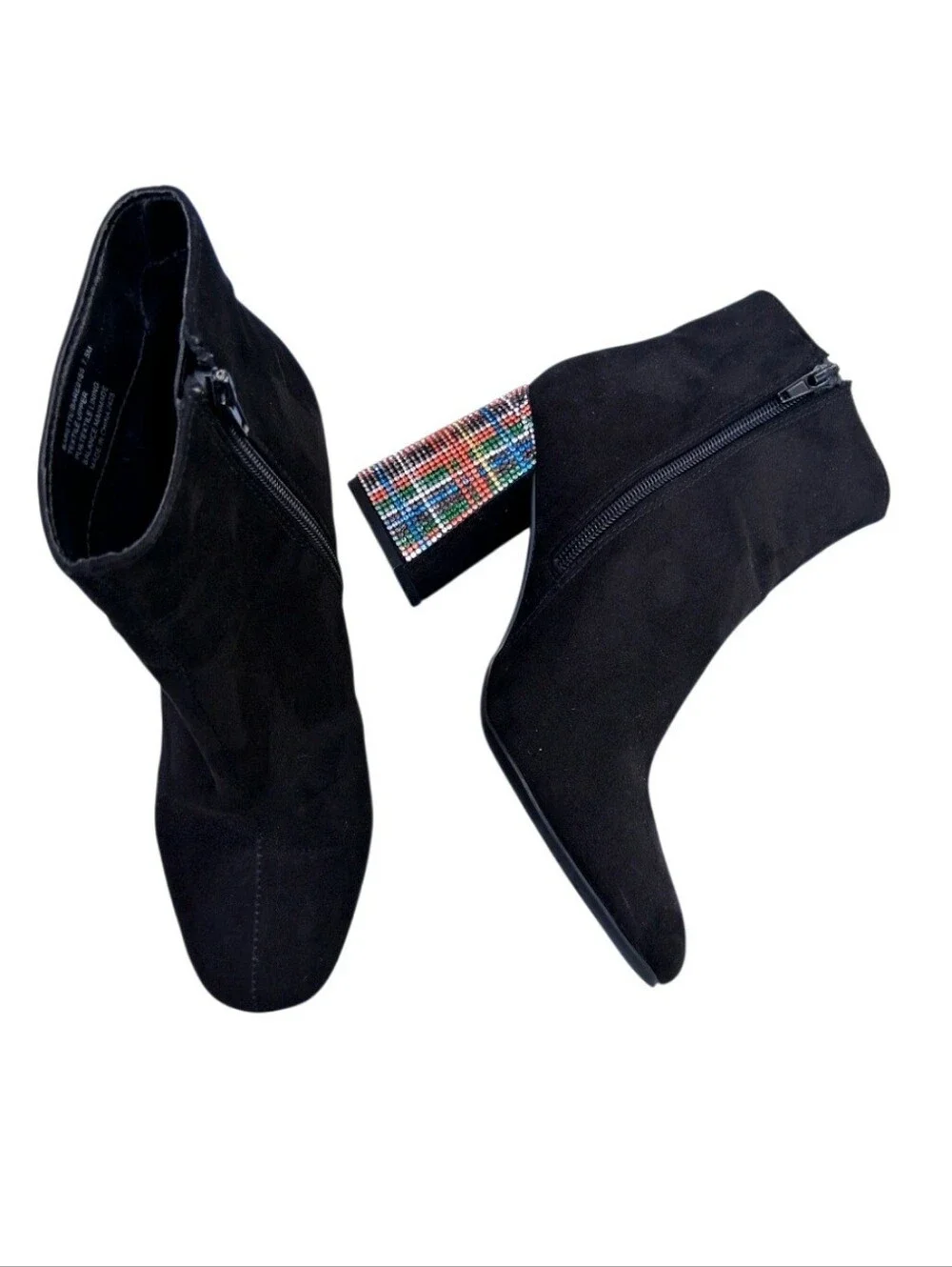Betsey Johnson Black Rhinestone Plaid Heel Barette Ankle Boots Size 7.5